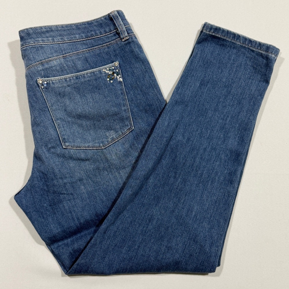 White House Black Market Girlfriend Jeans Womens 12 Rhinestone Distressed Boho